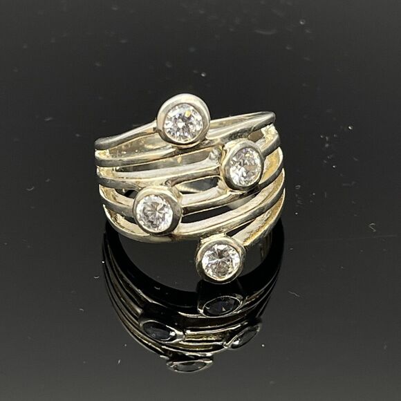 Premier Designs Inc. Cubic Zirconia Ridgeway Ring Silver Tone Wide Size 7 - Picture 1 of 5